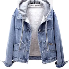 Women's Streetwear Letter Single Breasted Coat Denim Jacket