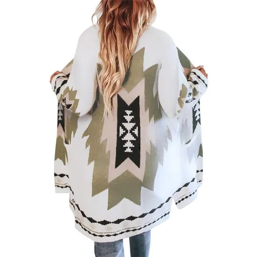 Women's Streetwear Printing Placket Coat Woolen Coat