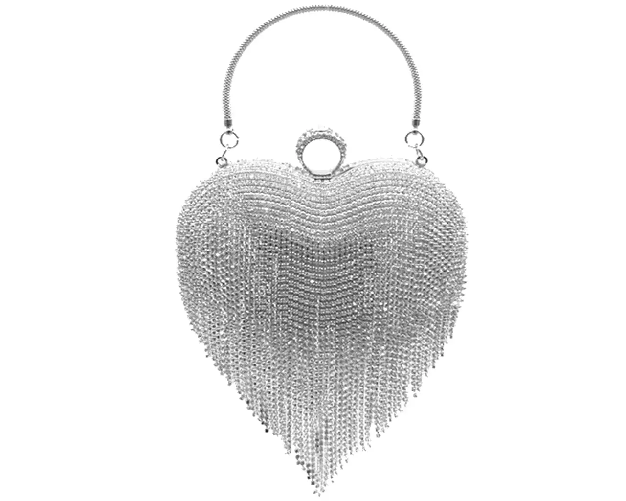 Women's Rhinestone Fringe Heart Clutch Bag