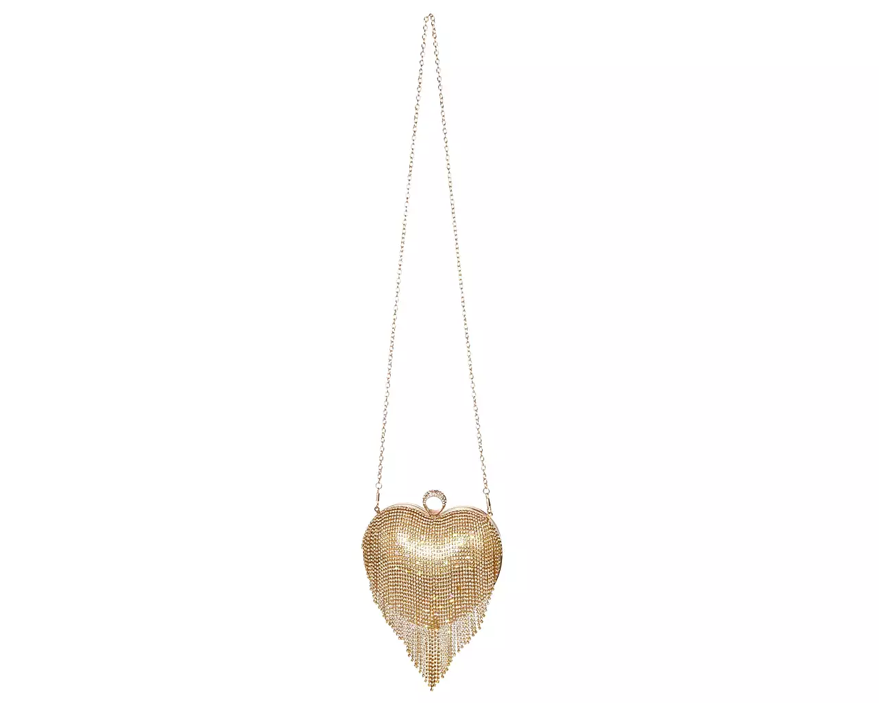 Women's Rhinestone Fringe Heart Clutch Bag