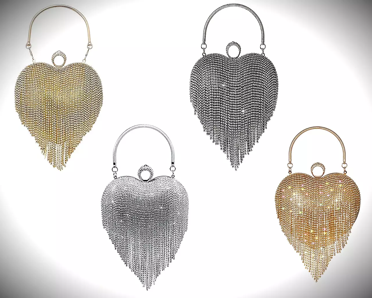 Women's Rhinestone Fringe Heart Clutch Bag