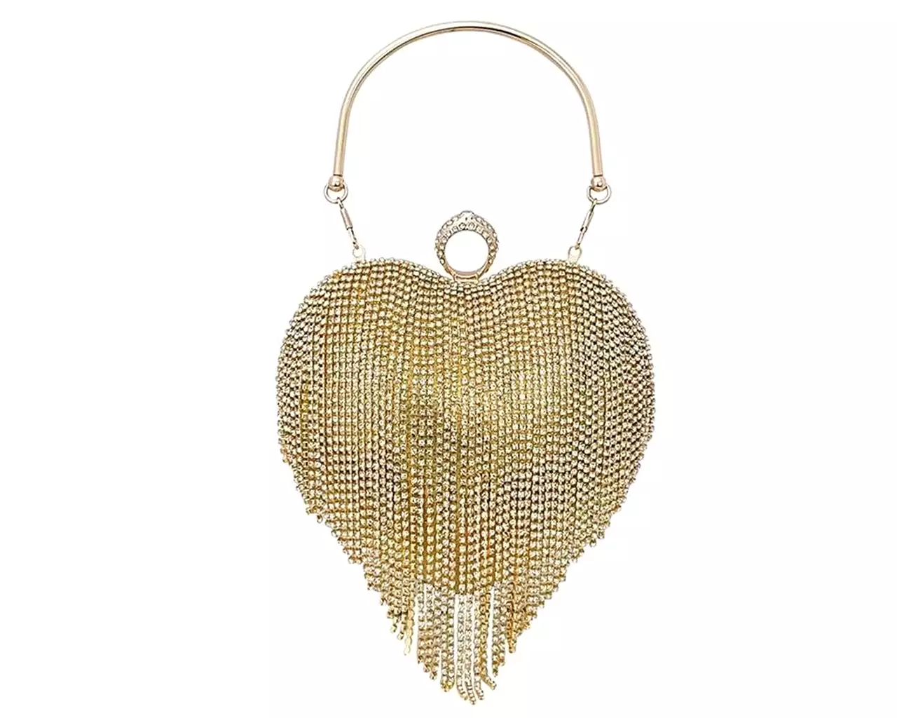 Women's Rhinestone Fringe Heart Clutch Bag