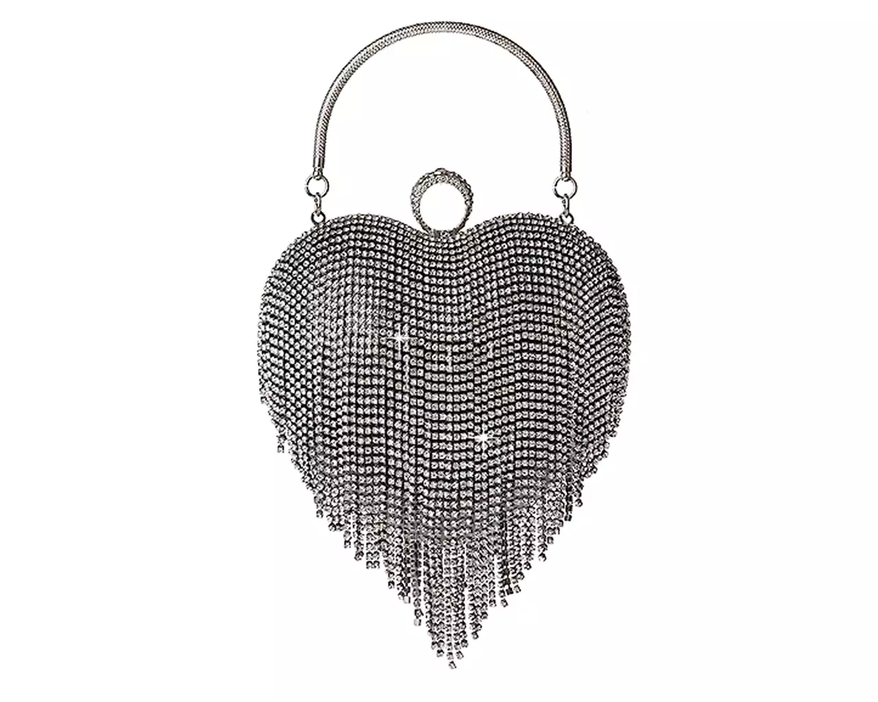 Women's Rhinestone Fringe Heart Clutch Bag