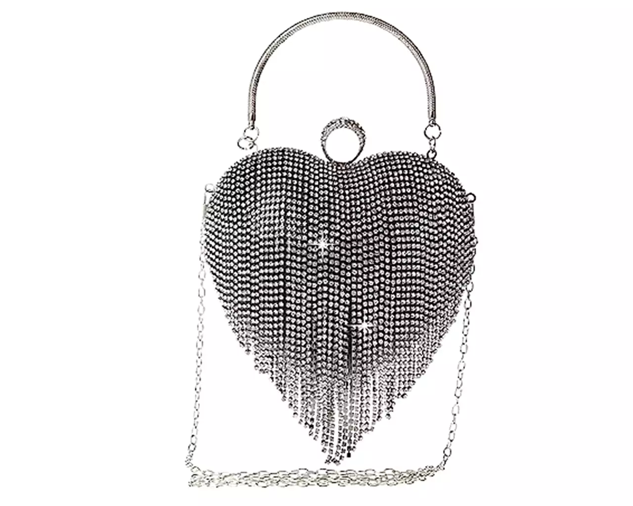 Women's Rhinestone Fringe Heart Clutch Bag