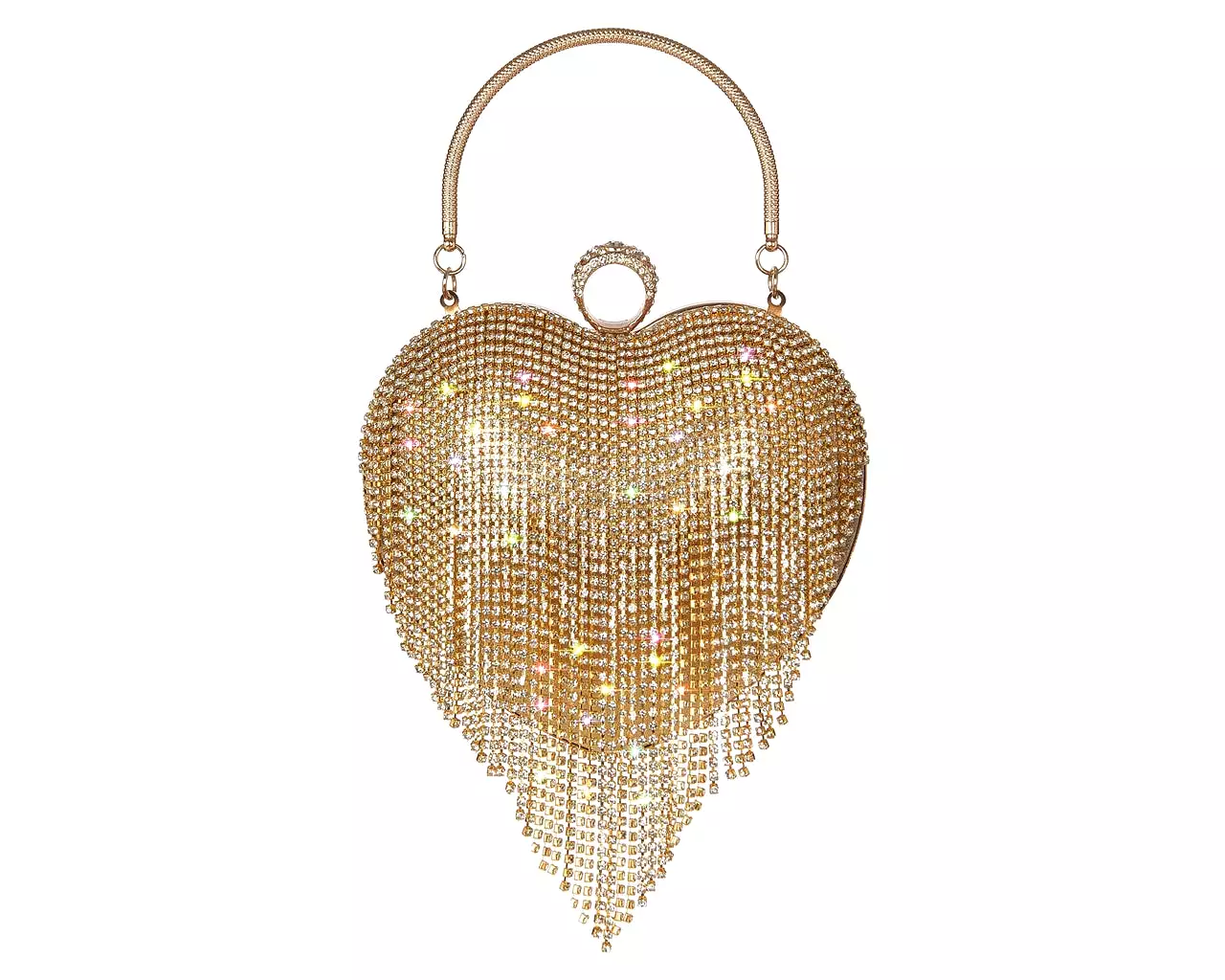 Women's Rhinestone Fringe Heart Clutch Bag