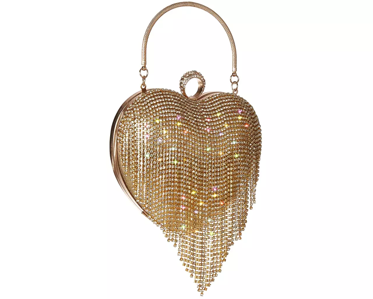 Women's Rhinestone Fringe Heart Clutch Bag