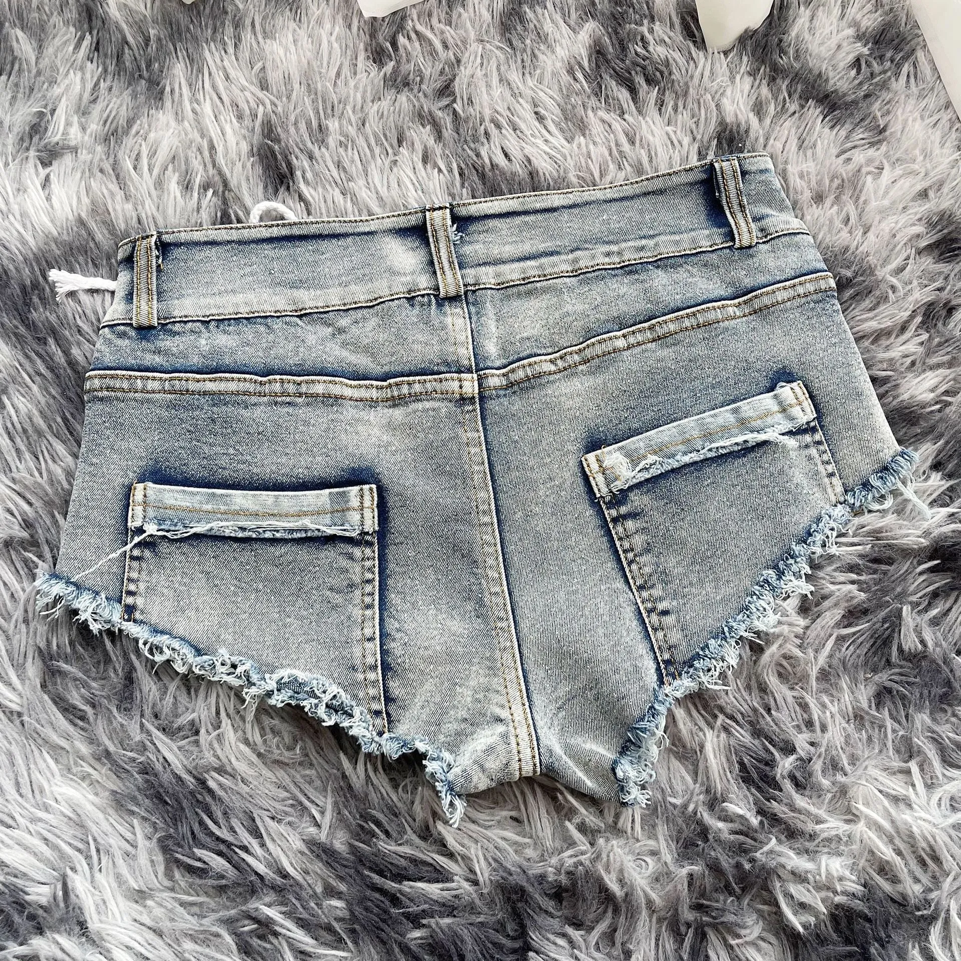 Women's Sexy Summer Bandage Hollow Out Polo Dance Denim Shorts