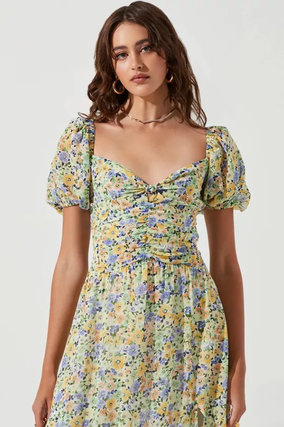 Yellow green floral Irma dress