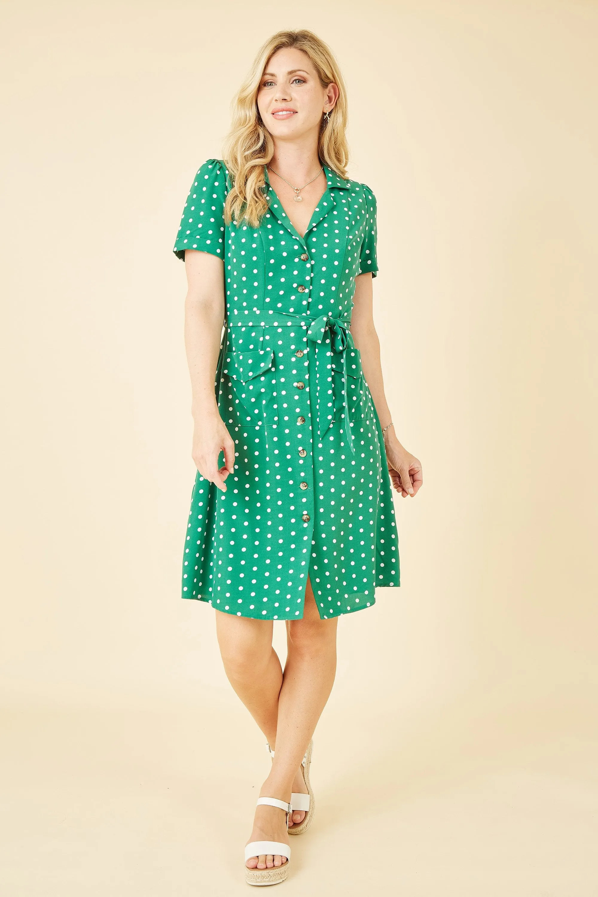 Yumi Green Spot Retro Shirt Dress