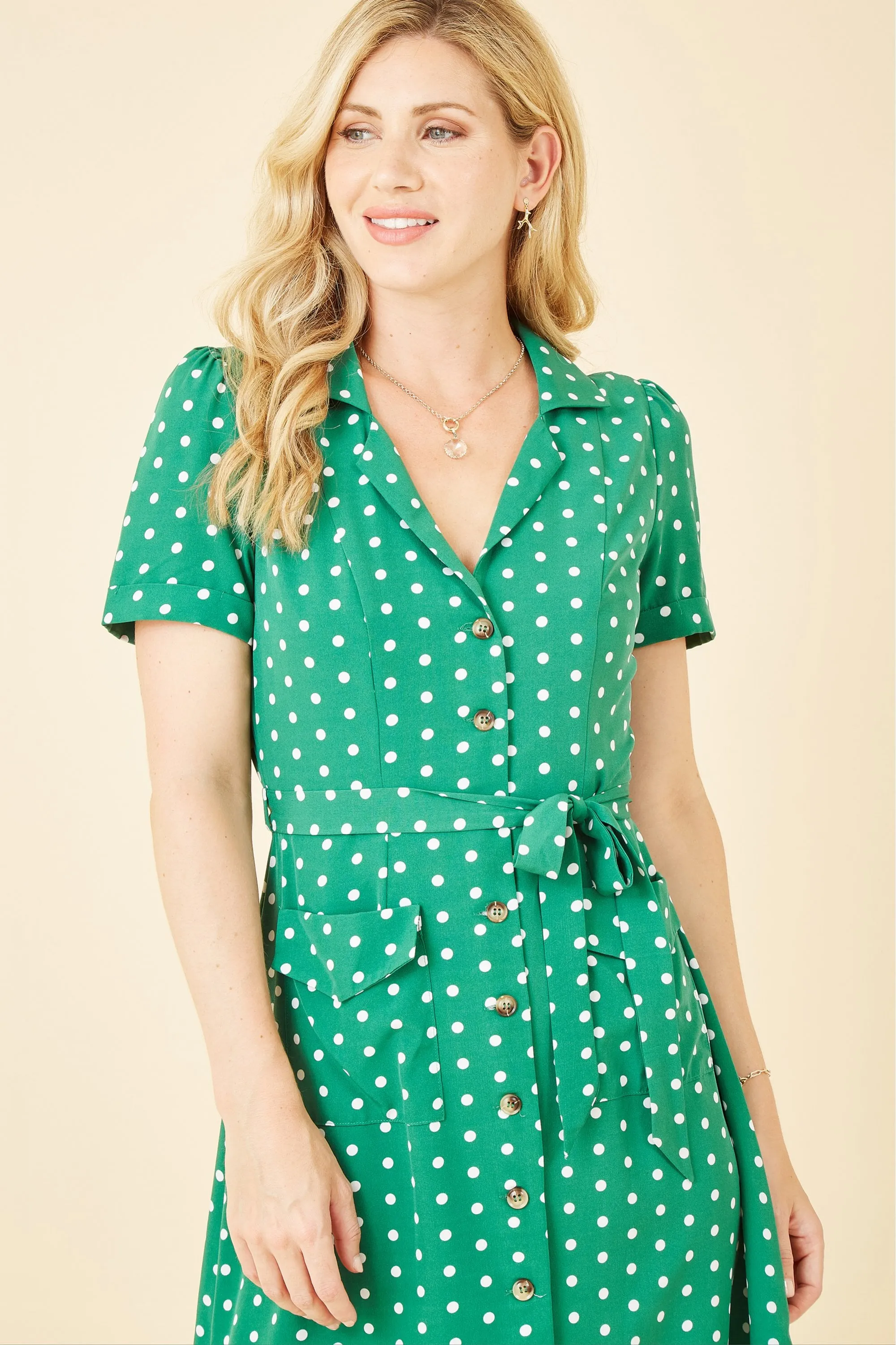 Yumi Green Spot Retro Shirt Dress