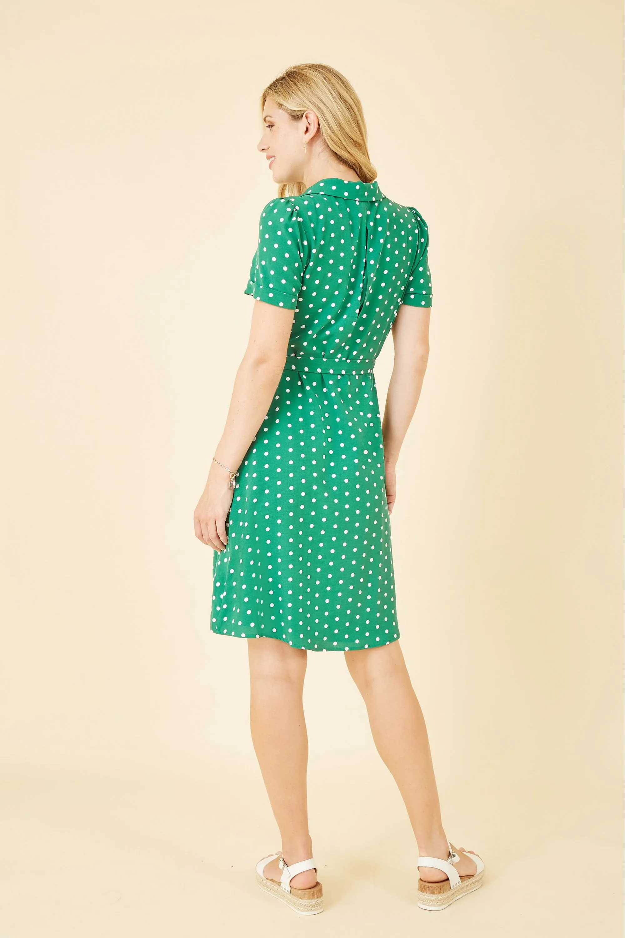 Yumi Green Spot Retro Shirt Dress