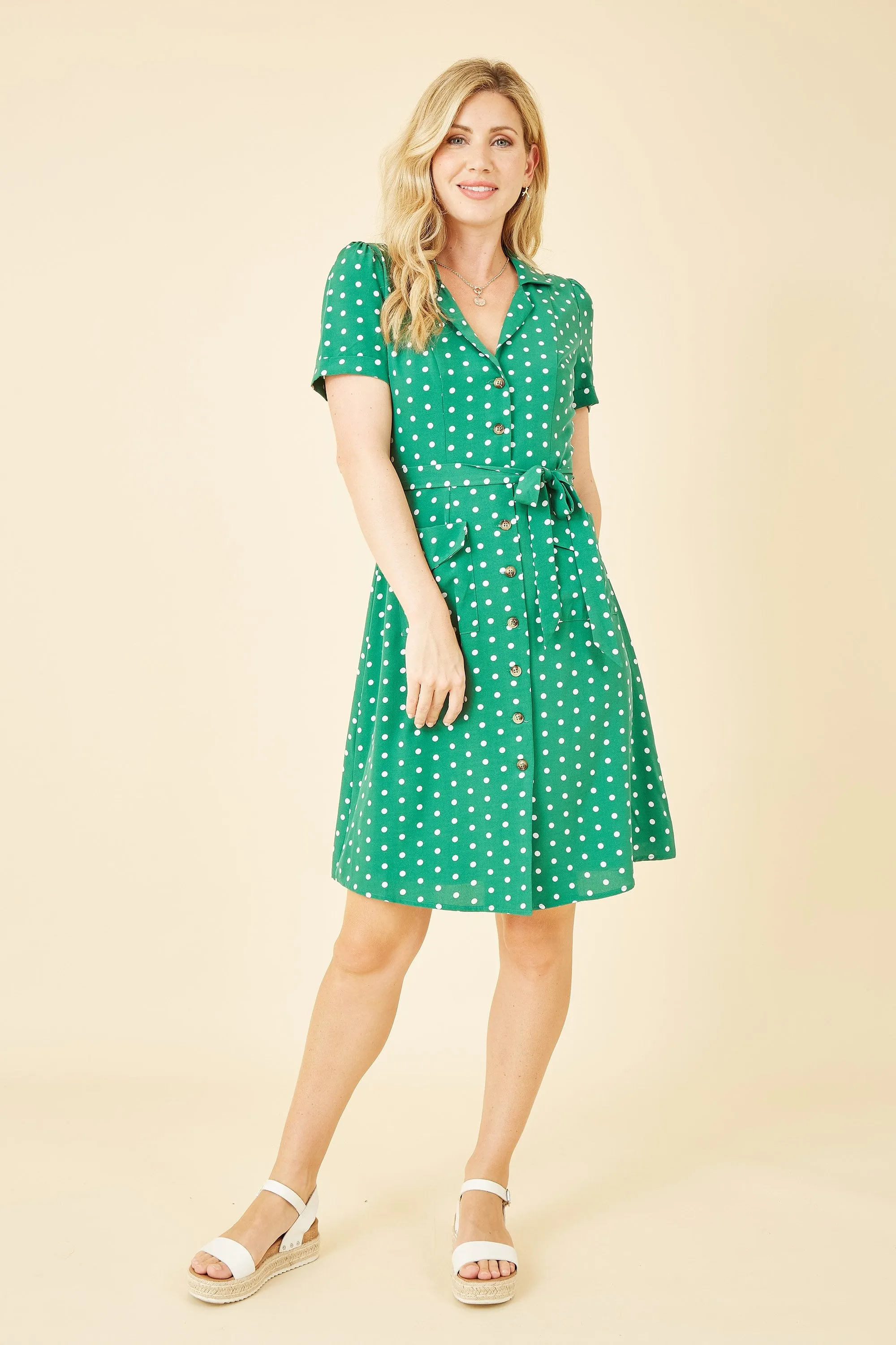 Yumi Green Spot Retro Shirt Dress