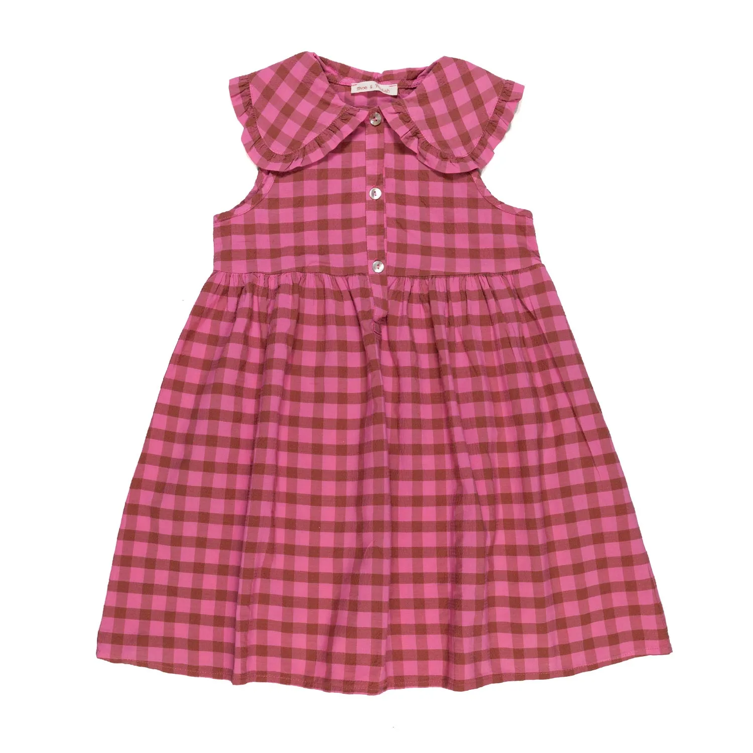 Zhoe & Tobiah Pink And Hazelnut Checked Dress For Girls