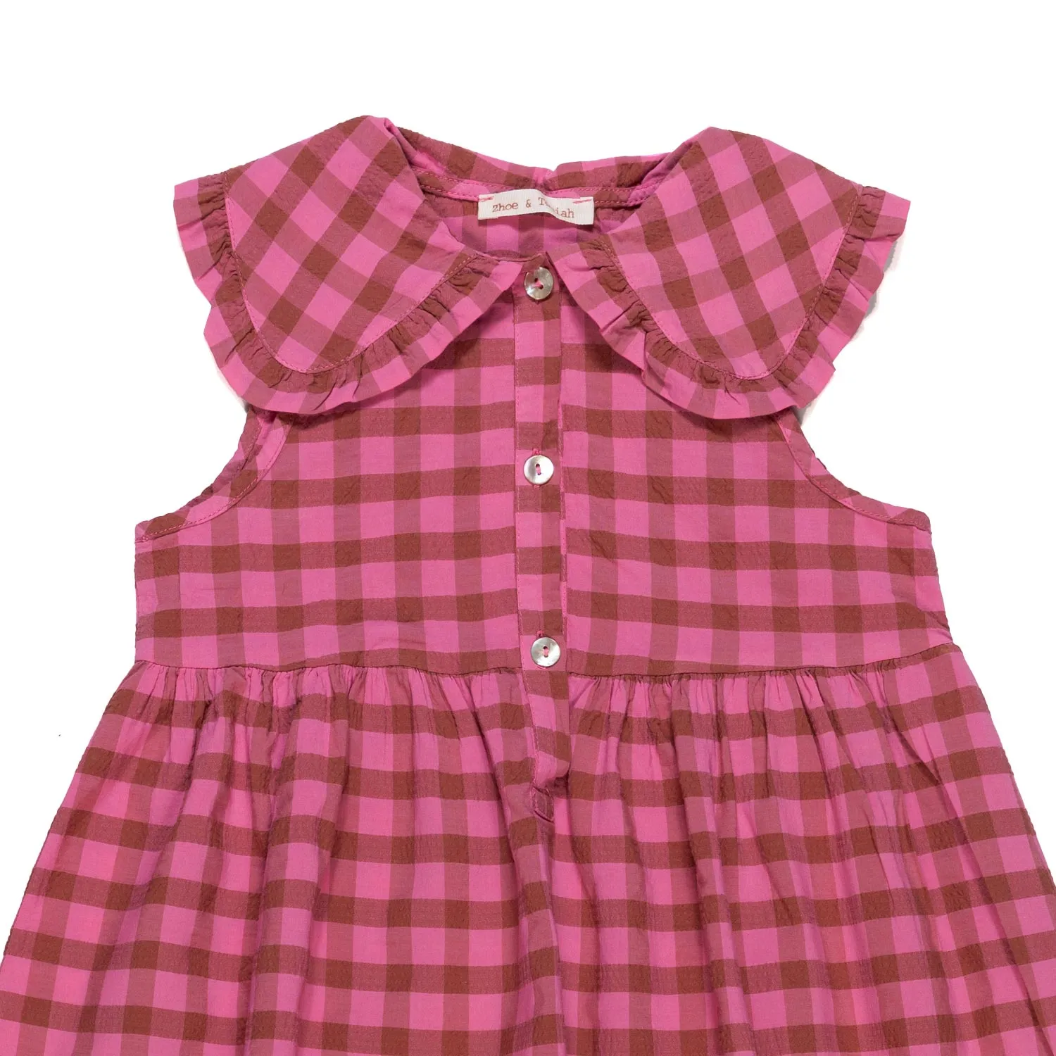 Zhoe & Tobiah Pink And Hazelnut Checked Dress For Girls